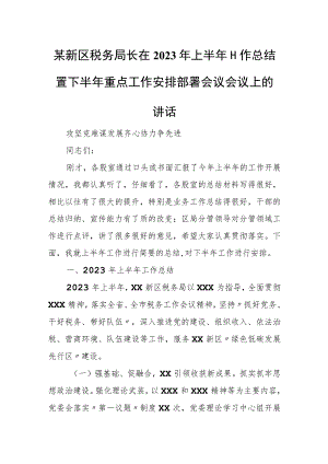 某新区税务局长在2023年上半年工作总结暨下半年重点工作安排部署会议会议上的讲话.docx