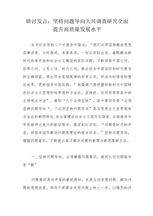 研讨发言：坚持问题导向大兴调查研究全面提升高质量发展水平.docx