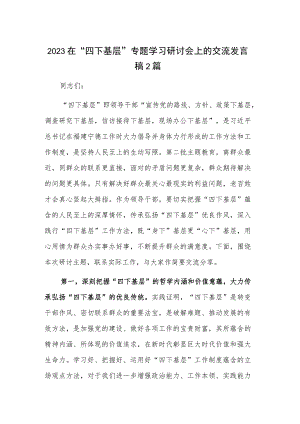2023在“四下基层”专题学习研讨会上的交流发言稿2篇.docx