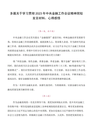 多篇关于学习贯彻2023年中央金融工作会议精神简短发言材料、心得感悟.docx