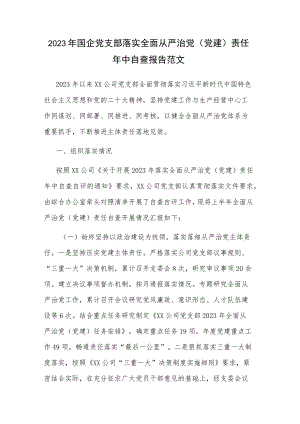 2023年国企党支部落实全面从严治党（党建）责任年中自查报告范文.docx