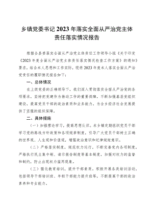 乡镇党委书记2023年落实全面从严治党主体责任落实情况报告.docx