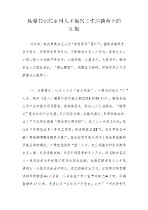 县委书记在乡村人才振兴工作座谈会上的汇报.docx