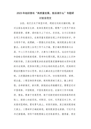 2023年组织部长“高质量发展我该谋什么”专题研讨发言范文.docx