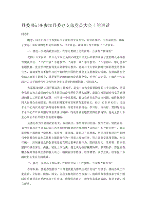 县委书记在参加县委办支部党员大会上的讲话.docx
