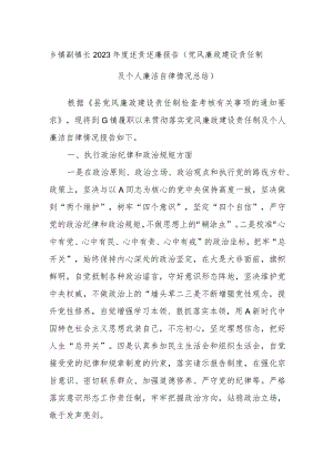 乡镇副镇长2023年度述责述廉报告（党风廉政建设责任制及个人廉洁自律情况总结）.docx