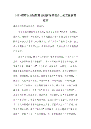 2023在市委主题教育调研督导座谈会上的汇报发言范文.docx