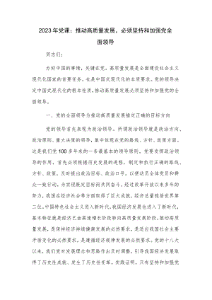 2023年党课：推动高质量发展必须坚持和加强党全面领导.docx