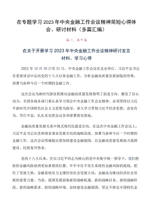 在专题学习2023年中央金融工作会议精神简短心得体会、研讨材料（多篇汇编）.docx