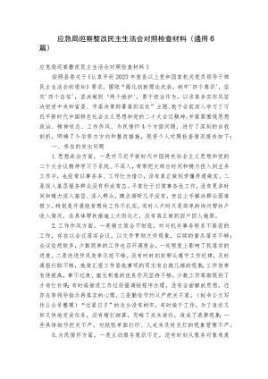 应急局巡察整改民主生活会对照检查材料(通用6篇).docx
