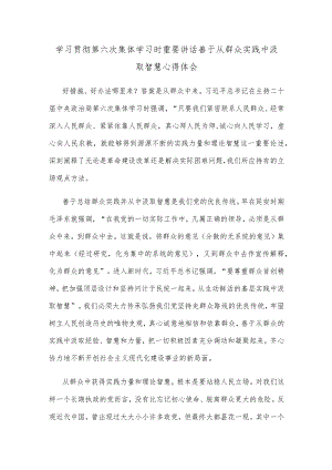 学习贯彻第六次集体学习时重要讲话善于从群众实践中汲取智慧心得体会 .docx