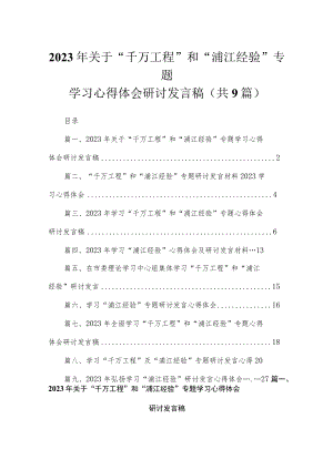 2023年关于“千万工程”和“浦江经验”专题学习心得体会研讨发言稿【九篇】.docx