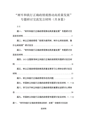 “树牢和践行正确政绩观推动高质量发展”专题研讨交流发言材料范文精选(9篇).docx