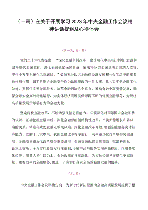（十篇）在关于开展学习2023年中央金融工作会议精神讲话提纲及心得体会.docx