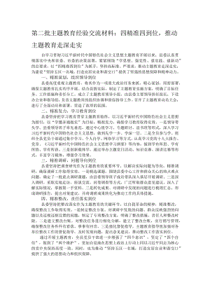 第二批主题教育经验交流材料：四精准四到位推动主题教育走深走实.docx