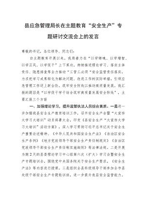 县应急管理局长在主题教育“安全生产”专题研讨交流会上的发言.docx