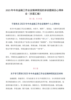 2023年中央金融工作会议精神简短的讲话提纲及心得体会（多篇汇编）.docx