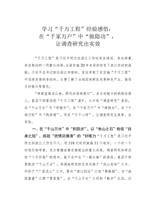 学习“千万工程”经验感悟：在“千家万户”中“做隐功”让调查研究出实效.docx