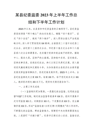 某县纪委监委2023年上半年工作总结和下半年工作计划.docx