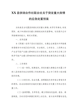 XX县供销合作社联合社关于突发重大舆情的应急处置预案.docx