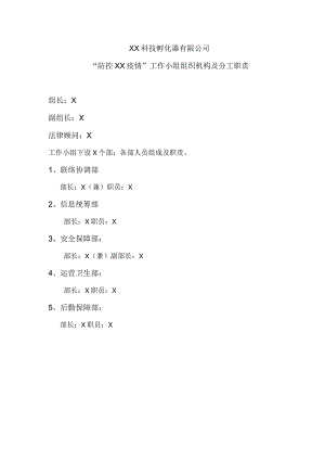 XX科技孵化器有限公司“防控XX疫情”工作小组组织机构及分工职责（2023年）.docx