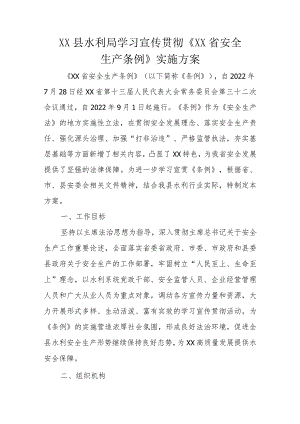 XX县水利局学习宣传贯彻《XX省安全生产条例》实施方案.docx
