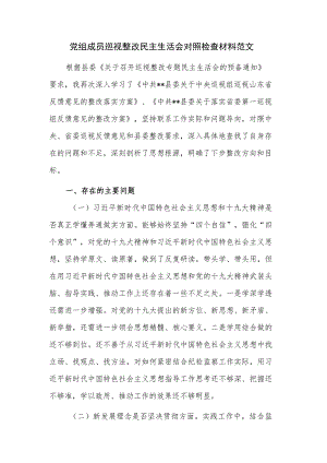 党组成员巡视整改民主生活会对照检查材料范文.docx