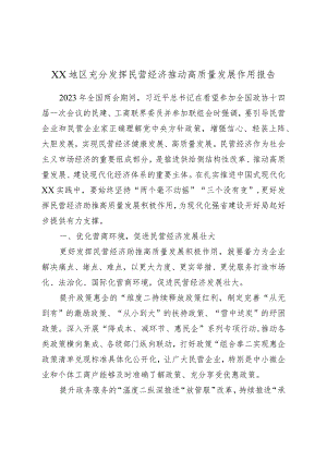 XX地区充分发挥民营经济推动高质量发展作用报告.docx