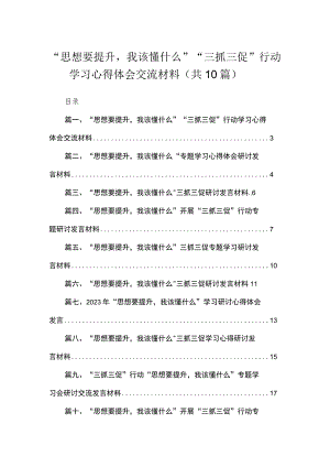 2023“思想要提升我该懂什么”“三抓三促”行动学习心得体会交流材料范文精选(10篇).docx