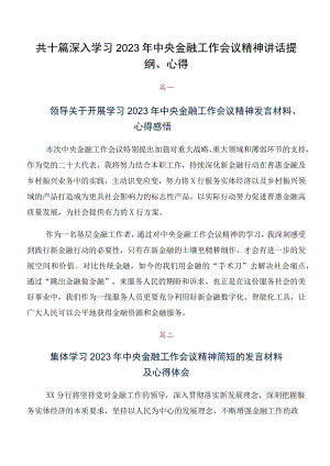 共十篇深入学习2023年中央金融工作会议精神讲话提纲、心得.docx