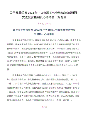 关于开展学习2023年中央金融工作会议精神简短研讨交流发言提纲及心得体会十篇合集.docx