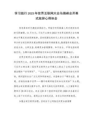 学习践行2023年世界互联网大会乌镇峰会开幕式致辞心得体会2篇.docx