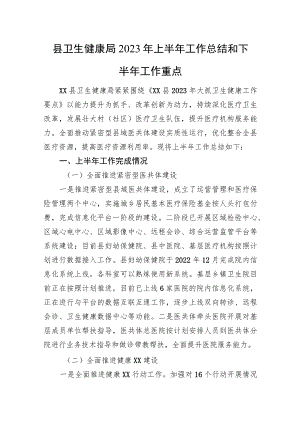 县卫生健康局2023年上半年工作总结和下半年工作重点.docx