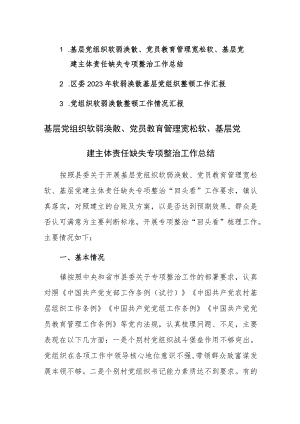 3篇：基层党组织软弱涣散、党员教育管理宽松软、基层党建主体责任缺失专项整治工作总结范文.docx