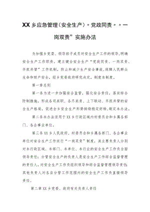 XX乡应急管理(安全生产)“党政同责”“一岗双责”实施办法.docx