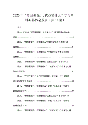 2023年“思想要提升我该懂什么”学习研讨心得体会发言范文精选(10篇).docx