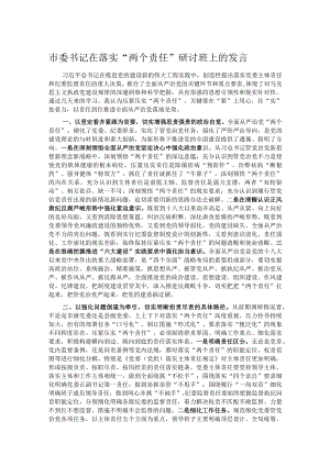 市委书记在落实“两个责任”研讨班上的发言.docx