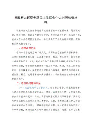 县政府办巡察专题民主生活会个人对照检查材料.docx