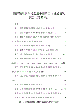 医药领域腐败问题集中整治工作进展情况总结13篇供参考.docx