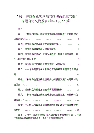 “树牢和践行正确政绩观推动高质量发展”专题研讨交流发言材料精选（参考范文11篇）.docx