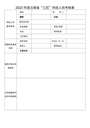 2023年度云南省“三区”科技人员考核表.docx