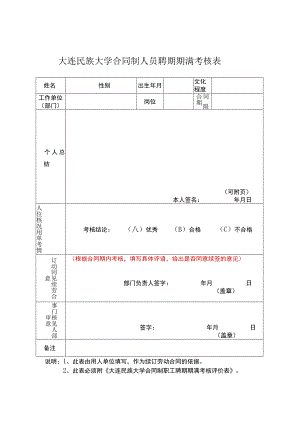 大连民族大学合同制人员聘期期满考核表.docx