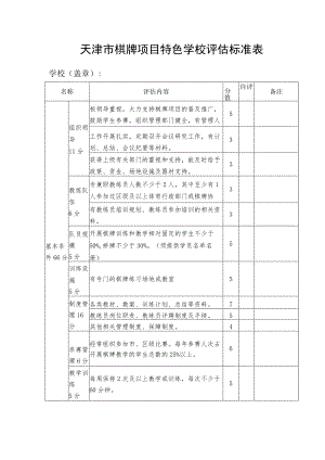 天津市棋牌项目特色学校评估标准表.docx