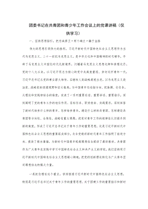 团委书记在共青团和青少年工作会议上的党课讲稿.docx