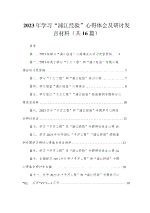 2023年学习“浦江经验”心得体会及研讨发言材料16篇供参考.docx