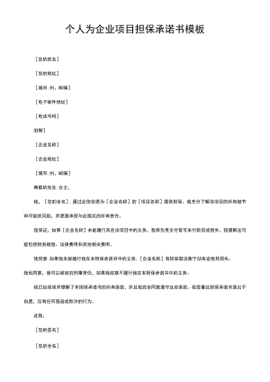 个人为企业项目担保承诺书模板.docx