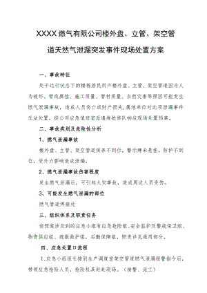 燃气有限公司楼外盘、立管、架空管道天然气泄漏突发事件现场处置方案.docx