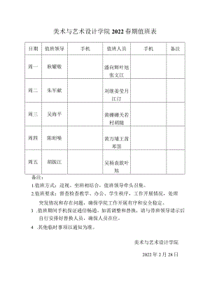 美术与艺术设计学院2022春期值班表.docx