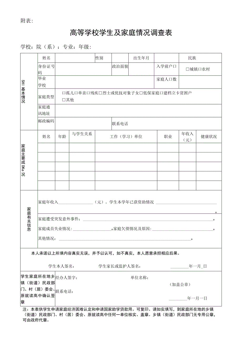 高等学校学生及家庭情况调查表(本专科学生2018年版).docx_第1页