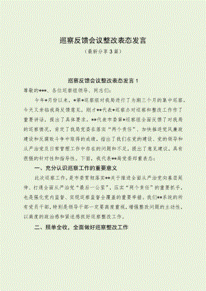 巡察反馈会议整改表态发言（最新分享3篇）.docx